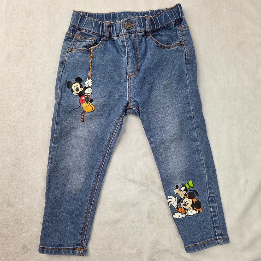 Zara Jeans Baby 12-18 Months Blue Mickey Mouse Disney Denim Excellent